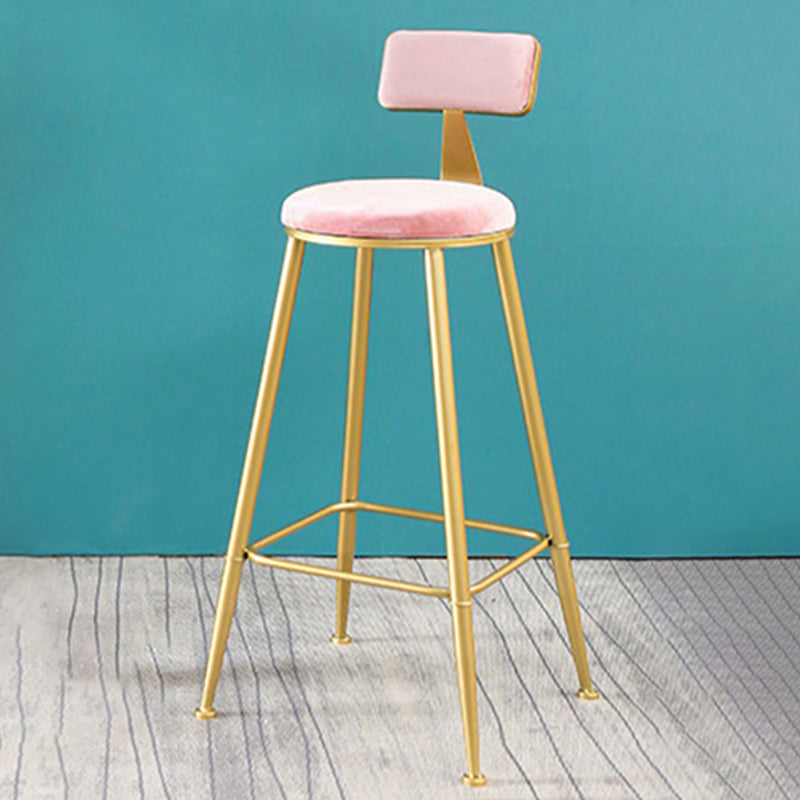 Metal Low Back Dining Stools Glam Armless Bar Stools with Gold Metal Base Gold-Pink 1 Piece Clearhalo 'Bar Furniture' 'Bar Stools' 'bar_stools' 'furn' 'furn_bar_stools' 'Furniture' 'Kitchen & Dining Furniture' 6746808