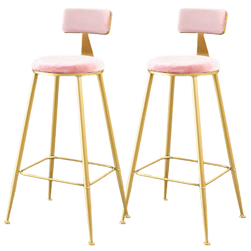 Metal Low Back Dining Stools Glam Armless Bar Stools with Gold Metal Base Gold-Pink 2 Piece Set Clearhalo 'Bar Furniture' 'Bar Stools' 'bar_stools' 'furn' 'furn_bar_stools' 'Furniture' 'Kitchen & Dining Furniture' 6746814