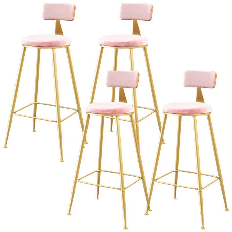Metal Low Back Dining Stools Glam Armless Bar Stools with Gold Metal Base Gold-Pink 4 Piece Set Clearhalo 'Bar Furniture' 'Bar Stools' 'bar_stools' 'furn' 'furn_bar_stools' 'Furniture' 'Kitchen & Dining Furniture' 6746815