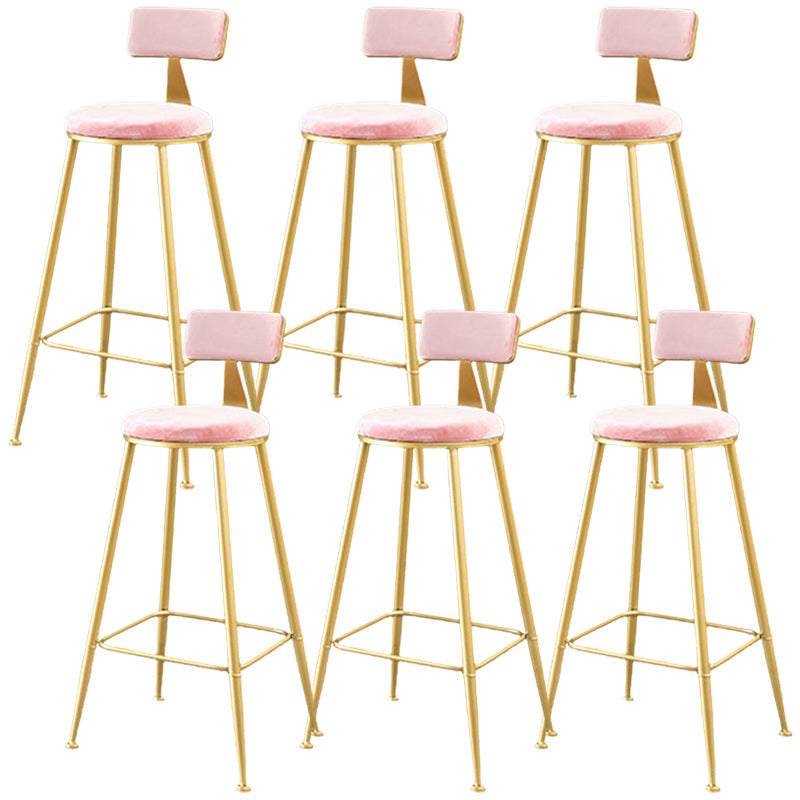 Metal Low Back Dining Stools Glam Armless Bar Stools with Gold Metal Base Gold-Pink 6 Piece Set Clearhalo 'Bar Furniture' 'Bar Stools' 'bar_stools' 'furn' 'furn_bar_stools' 'Furniture' 'Kitchen & Dining Furniture' 6746816