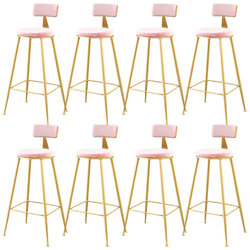 Metal Low Back Dining Stools Glam Armless Bar Stools with Gold Metal Base Gold-Pink 8 Piece Set Clearhalo 'Bar Furniture' 'Bar Stools' 'bar_stools' 'furn' 'furn_bar_stools' 'Furniture' 'Kitchen & Dining Furniture' 6746817