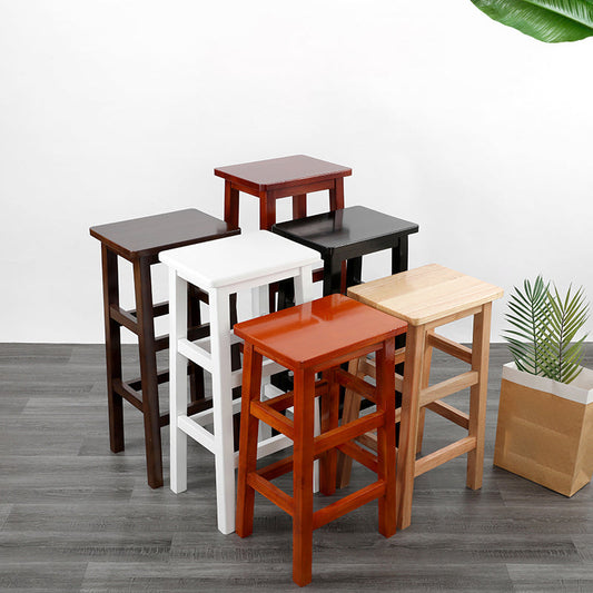 Solid Wood Bar Stool Backless Footrest Counter Stool for Home Use