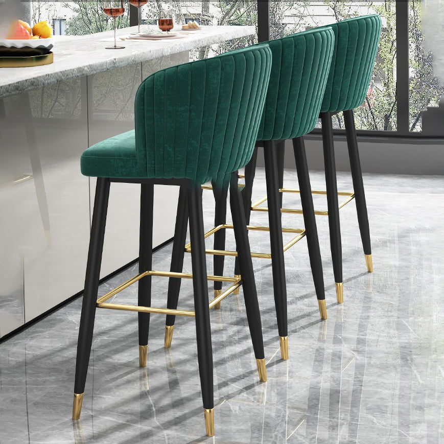 Contemporary Velvet Counter & Bar Stools Matte Finish Indoor Stools with Metal Frame