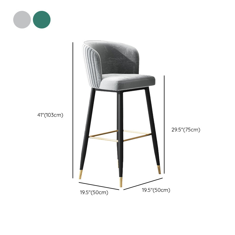 Contemporary Velvet Counter & Bar Stools Matte Finish Indoor Stools with Metal Frame
