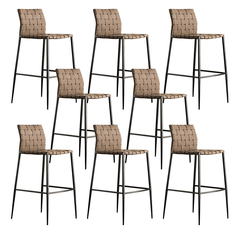 Modern Style Bar Stool Leather Backrest Counter Stool with Metal Legs Khaki 8 Piece Set Clearhalo 'Bar Furniture' 'Bar Stools' 'bar_stools' 'furn' 'furn_bar_stools' 'Furniture' 'Kitchen & Dining Furniture' 6747705
