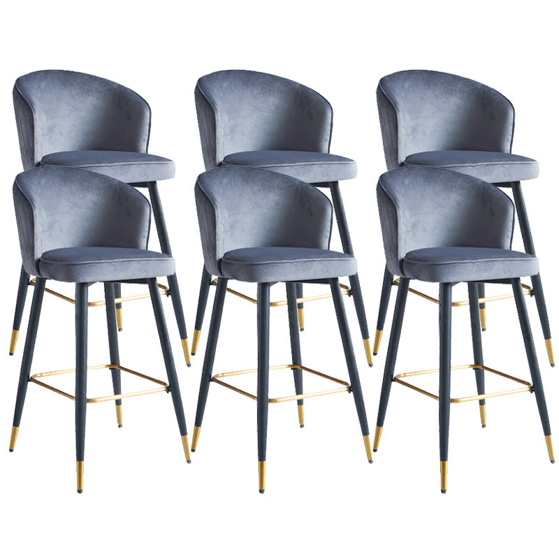 Glam Velvet Bar Stool Backrest Counter Stool for Bristol with Metal Legs Dark Gray 6 Piece Set Clearhalo 'Bar Furniture' 'Bar Stools' 'bar_stools' 'furn' 'furn_bar_stools' 'Furniture' 'Kitchen & Dining Furniture' 6747894