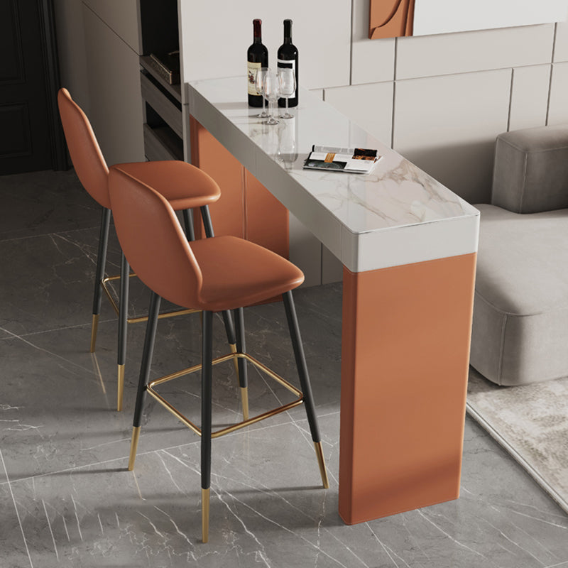 Modern Stone Top Bar Dining Table Rectangle Pub Table with Double Pedestal 55.1"L x 15.7"W x 39.4"H Without Chairs Clearhalo 'Bar Furniture' 'Bar Tables' 'bar_tables' 'furn' 'furn_bar_tables' 'Furniture' 'Kitchen & Dining Furniture' 6748350