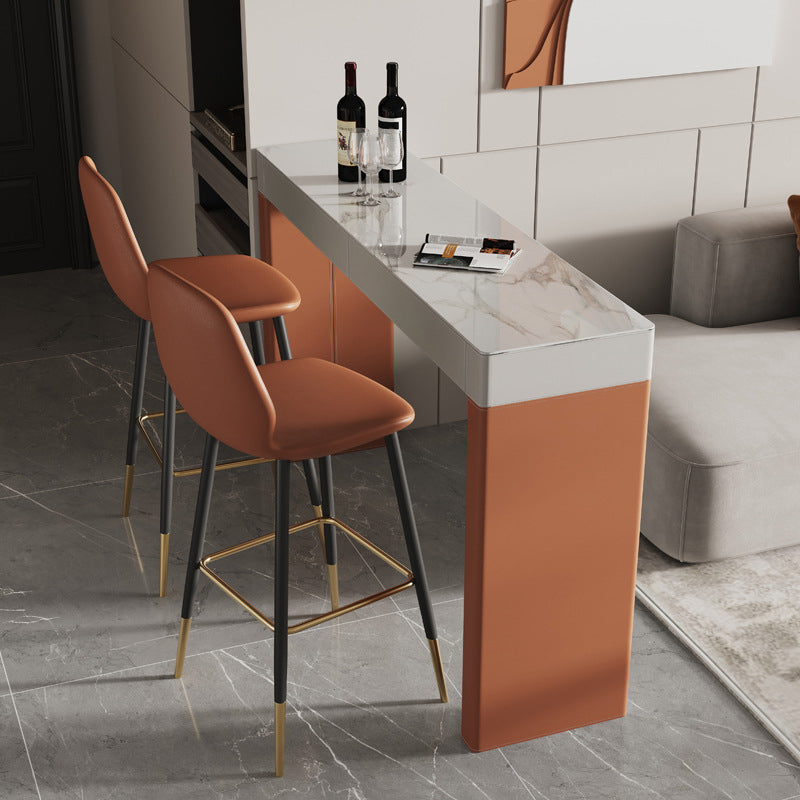 Modern Stone Top Bar Dining Table Rectangle Pub Table with Double Pedestal 70.9"L x 15.7"W x 39.4"H Without Chairs Clearhalo 'Bar Furniture' 'Bar Tables' 'bar_tables' 'furn' 'furn_bar_tables' 'Furniture' 'Kitchen & Dining Furniture' 6748351