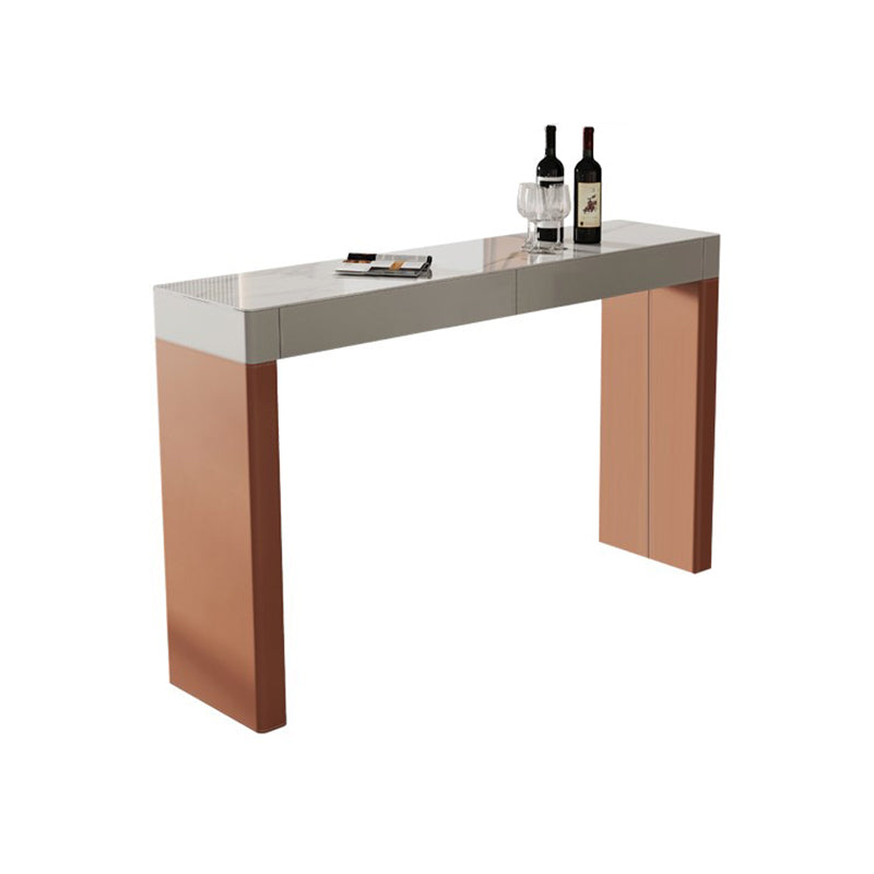 Modern Stone Top Bar Dining Table Rectangle Pub Table with Double Pedestal 47.2"L x 15.7"W x 39.4"H Without Chairs Clearhalo 'Bar Furniture' 'Bar Tables' 'bar_tables' 'furn' 'furn_bar_tables' 'Furniture' 'Kitchen & Dining Furniture' 6748353