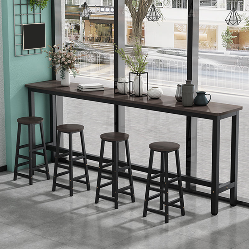 Modern Wooden Bistro Bar Table Rectangle Metal Base Bar Table Brown-Black Without Chairs Clearhalo 'Bar Furniture' 'Bar Tables' 'bar_tables' 'furn' 'furn_bar_tables' 'Furniture' 'Kitchen & Dining Furniture' 6748363