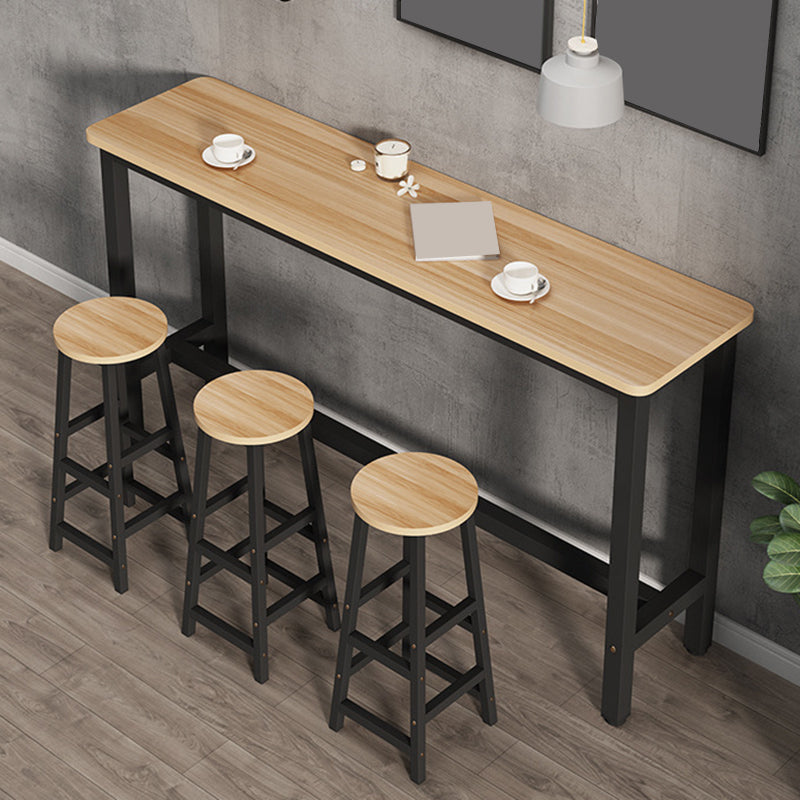 Modern Wooden Bistro Bar Table Rectangle Metal Base Bar Table Natural Wood Black Without Chairs Clearhalo 'Bar Furniture' 'Bar Tables' 'bar_tables' 'furn' 'furn_bar_tables' 'Furniture' 'Kitchen & Dining Furniture' 6748364