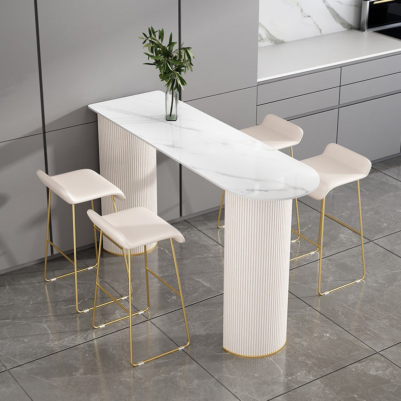 Industrial Free Form Bar Height Table Stone and Iron Bar Table with Double Pedestal 63"L x 15.7"W x 41.3"H White Without Chairs Clearhalo 'Bar Furniture' 'Bar Tables' 'bar_tables' 'furn' 'furn_bar_tables' 'Furniture' 'Kitchen & Dining Furniture' 6748387