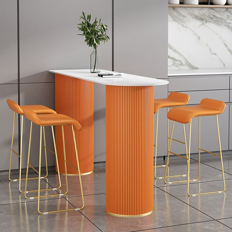 Industrial Free Form Bar Height Table Stone and Iron Bar Table with Double Pedestal 55.1"L x 15.7"W x 41.3"H Orange Without Chairs Clearhalo 'Bar Furniture' 'Bar Tables' 'bar_tables' 'furn' 'furn_bar_tables' 'Furniture' 'Kitchen & Dining Furniture' 6748390