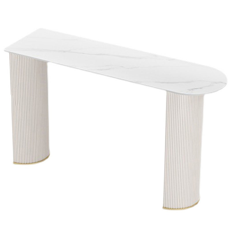 Industrial Free Form Bar Height Table Stone and Iron Bar Table with Double Pedestal White Without Chairs Clearhalo 'Bar Furniture' 'Bar Tables' 'bar_tables' 'furn' 'furn_bar_tables' 'Furniture' 'Kitchen & Dining Furniture' 6748395
