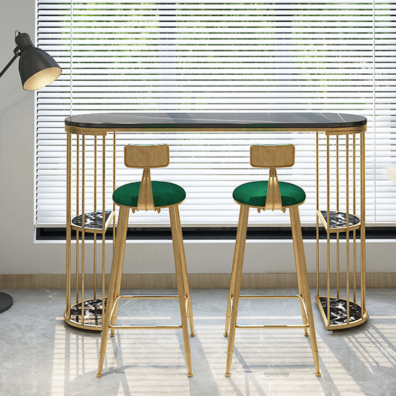 Gold Metal Pub Table Stone Top Industrial Bar Table with Storages 63"L x 15.7"W x 41.3"H Black Without Chairs Clearhalo 'Bar Furniture' 'Bar Tables' 'bar_tables' 'furn' 'furn_bar_tables' 'Furniture' 'Kitchen & Dining Furniture' 6748403