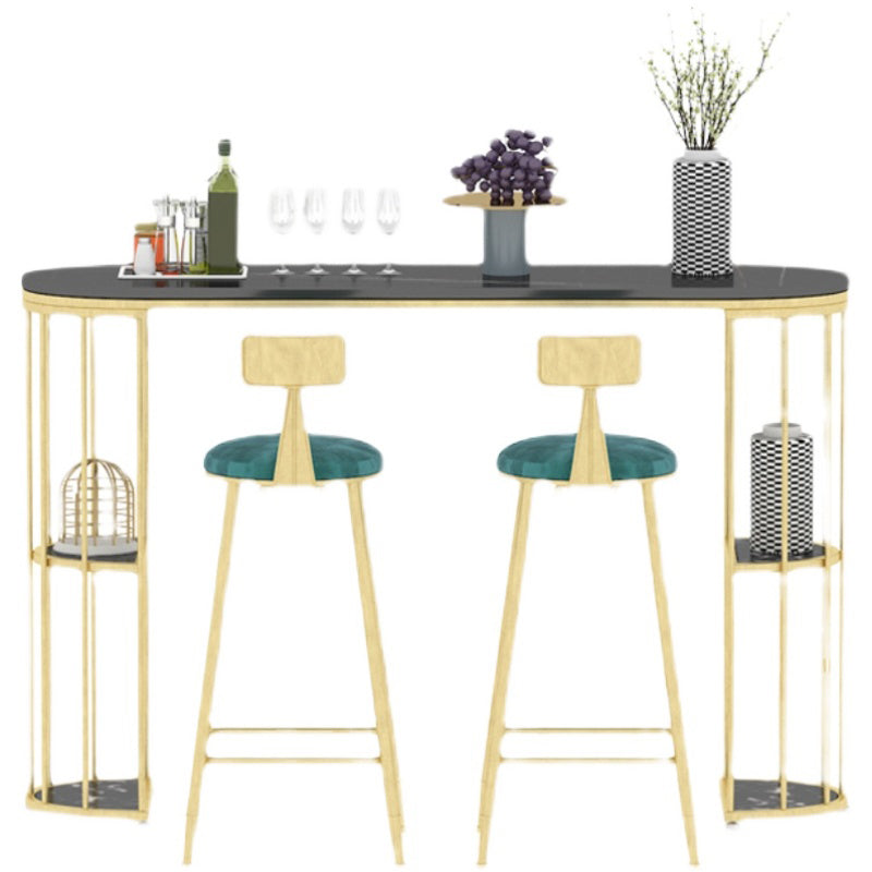 Gold Metal Pub Table Stone Top Industrial Bar Table with Storages Black Without Chairs Clearhalo 'Bar Furniture' 'Bar Tables' 'bar_tables' 'furn' 'furn_bar_tables' 'Furniture' 'Kitchen & Dining Furniture' 6748405