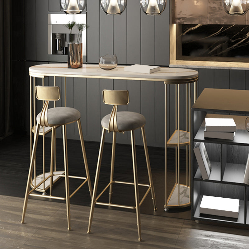 Gold Metal Pub Table Stone Top Industrial Bar Table with Storages Clearhalo 'Bar Furniture' 'Bar Tables' 'bar_tables' 'furn' 'furn_bar_tables' 'Furniture' 'Kitchen & Dining Furniture' 6748408