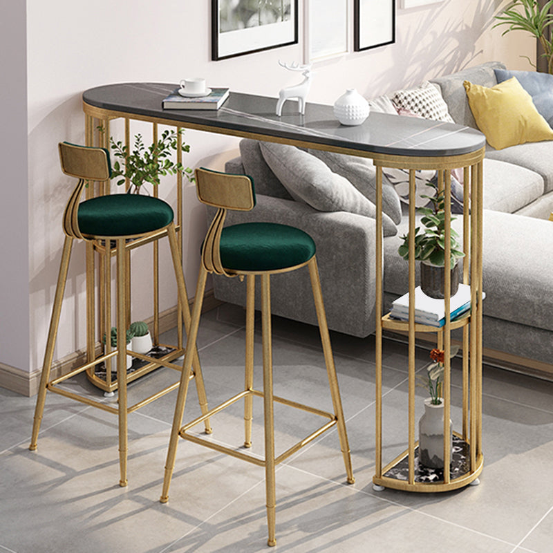Gold Metal Pub Table Stone Top Industrial Bar Table with Storages Clearhalo 'Bar Furniture' 'Bar Tables' 'bar_tables' 'furn' 'furn_bar_tables' 'Furniture' 'Kitchen & Dining Furniture' 6748409