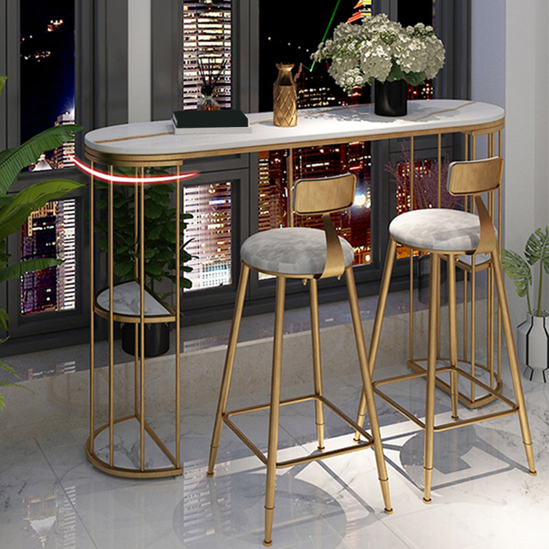 Gold Metal Pub Table Stone Top Industrial Bar Table with Storages Clearhalo 'Bar Furniture' 'Bar Tables' 'bar_tables' 'furn' 'furn_bar_tables' 'Furniture' 'Kitchen & Dining Furniture' 6748412