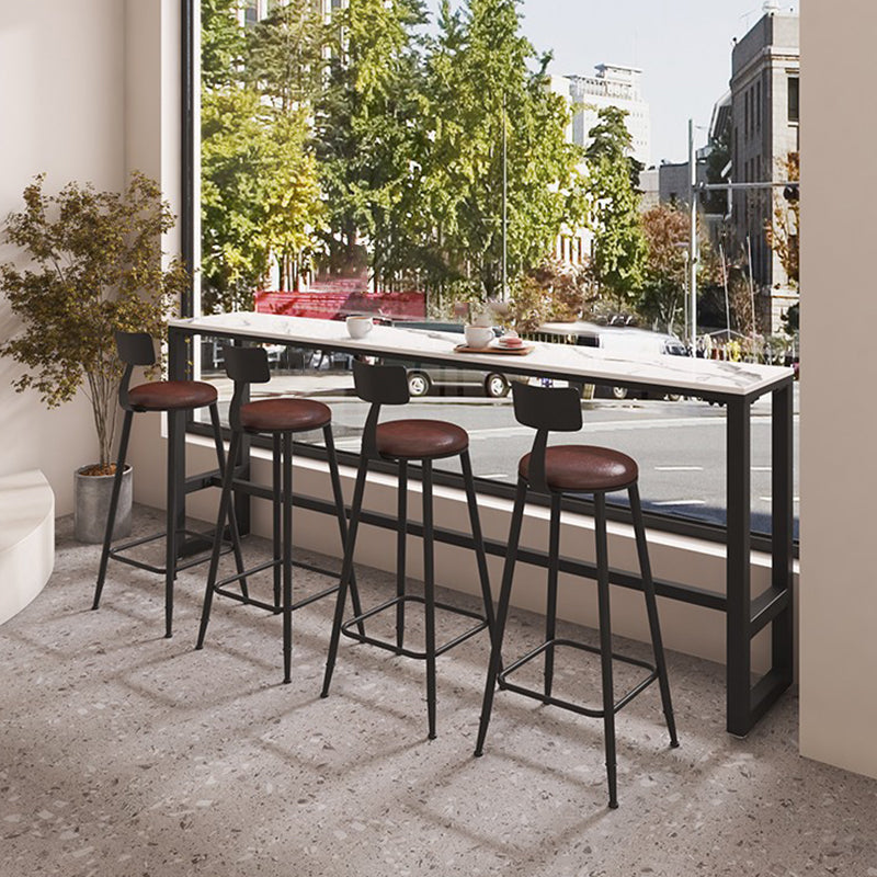 Rectangle Faux Marble Bar Height Table Contemporary Trestle Base Bar Table 78.7"L x 15.7"W x 41.3"H Black Without Chairs Clearhalo 'Bar Furniture' 'Bar Tables' 'bar_tables' 'furn' 'furn_bar_tables' 'Furniture' 'Kitchen & Dining Furniture' 6748424