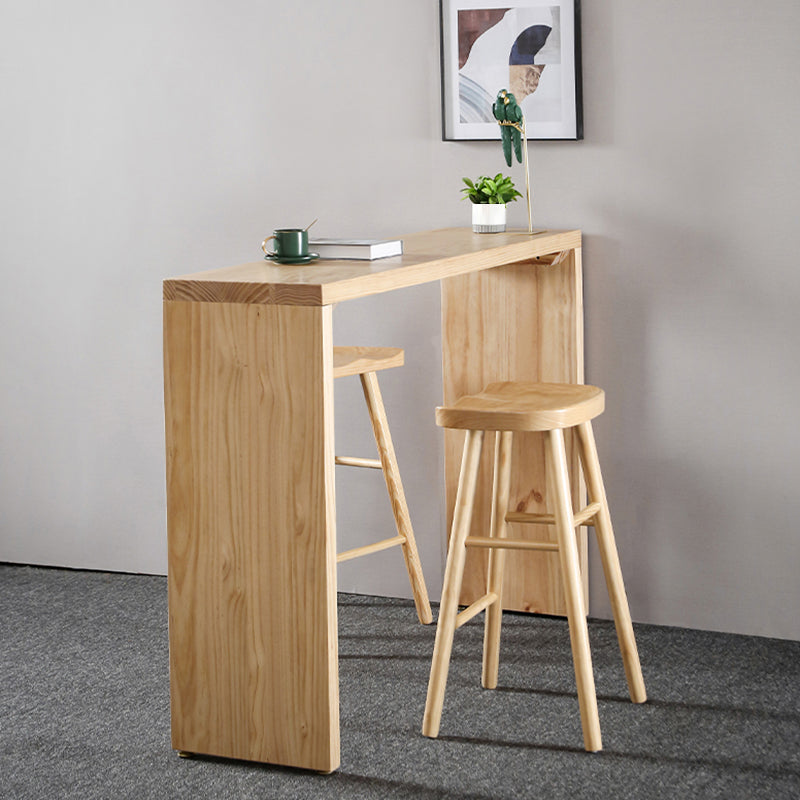 Rectangle Standard Height Bar Table Pine Solid Wood Bar Dining Table with Double Pedestal 39.5"L x 11.8"W x 32.3"H Without Chairs Clearhalo 'Bar Furniture' 'Bar Tables' 'bar_tables' 'furn' 'furn_bar_tables' 'Furniture' 'Kitchen & Dining Furniture' 6748448