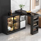 Modern Style Bistro Bar Table Sintered Stone Top Bar Table with Storages Black-Gold Without Chairs Clearhalo 'Bar Furniture' 'Bar Tables' 'bar_tables' 'furn' 'furn_bar_tables' 'Furniture' 'Kitchen & Dining Furniture' 6748461