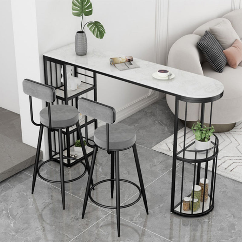 Industrial Free Form Bar Height Table Stone and Iron Bar Table with Storages