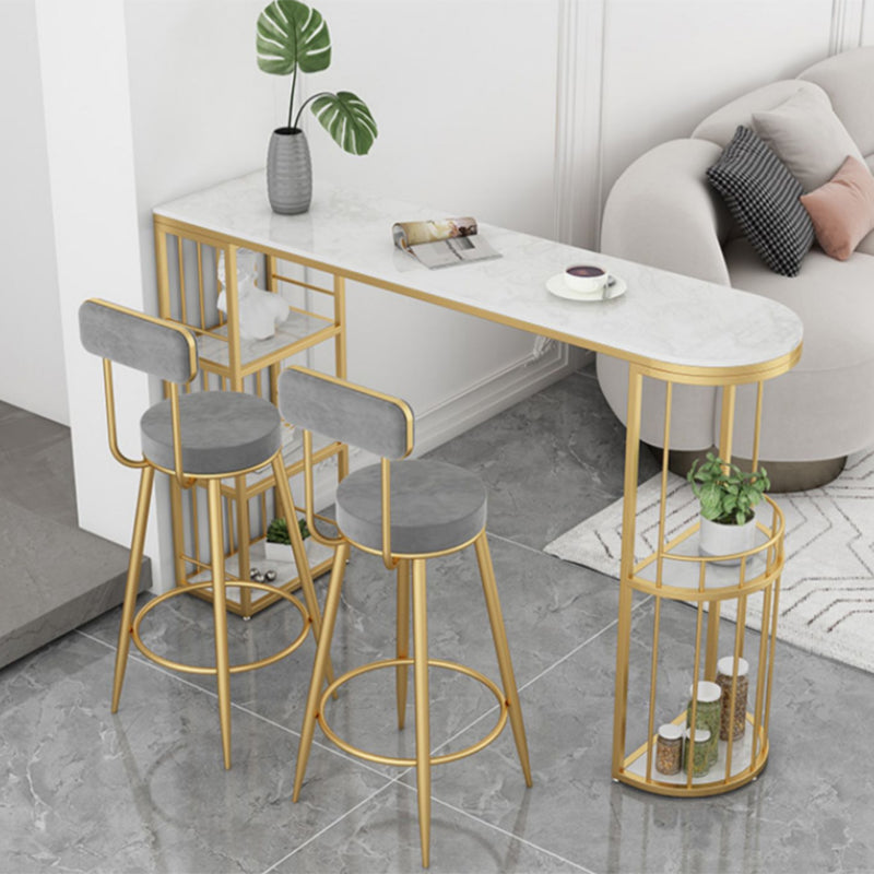 Industrial Free Form Bar Height Table Stone and Iron Bar Table with Storages