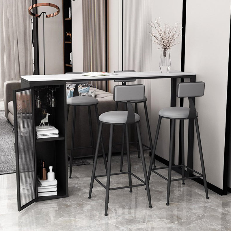 Modern Style Bistro Bar Table Sintered Stone Bar Table with Storage 63"L x 15.7"W x 41.3"H White Without Chairs Clearhalo 'Bar Furniture' 'Bar Tables' 'bar_tables' 'furn' 'furn_bar_tables' 'Furniture' 'Kitchen & Dining Furniture' 6748507