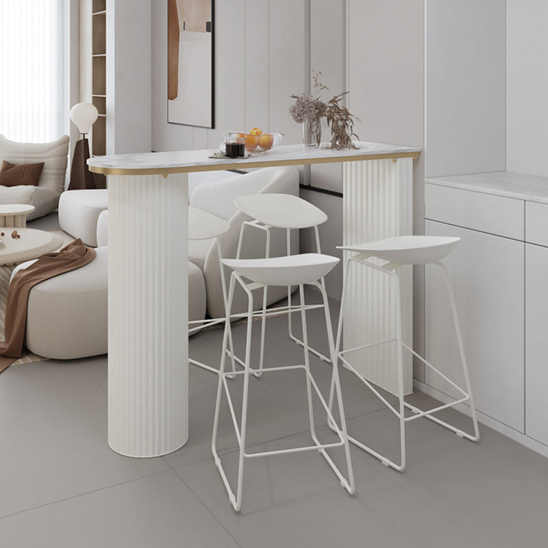 Faux Marble Bistro Bar Table Double Pedestal Bar Table for Living Room 47.2"L x 15.7"W x 41.3"H White Without Chairs Clearhalo 'Bar Furniture' 'Bar Tables' 'bar_tables' 'furn' 'furn_bar_tables' 'Furniture' 'Kitchen & Dining Furniture' 6748579