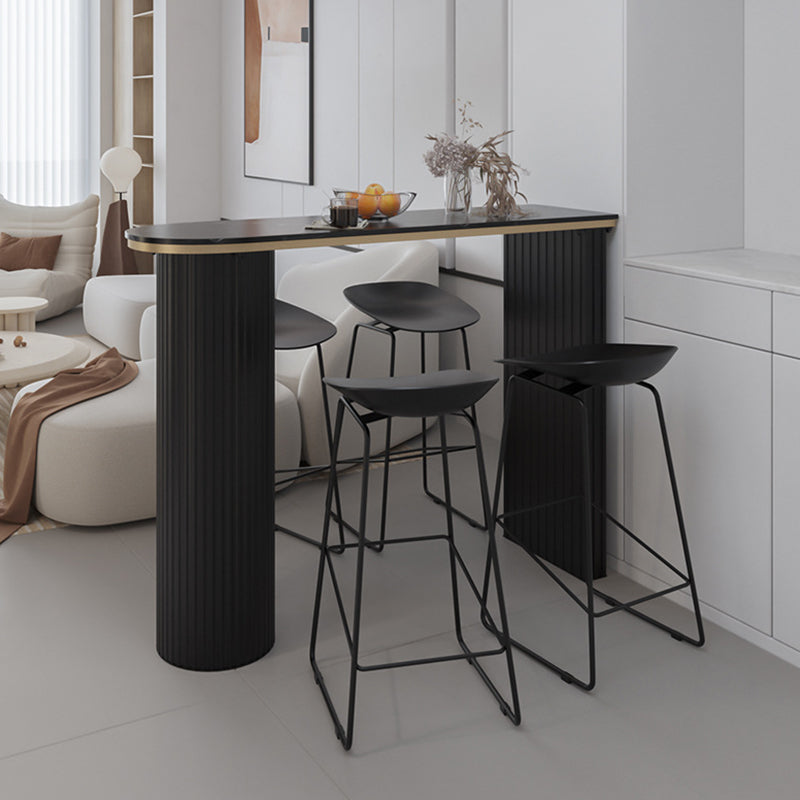 Faux Marble Bistro Bar Table Double Pedestal Bar Table for Living Room 47.2"L x 15.7"W x 41.3"H Black Without Chairs Clearhalo 'Bar Furniture' 'Bar Tables' 'bar_tables' 'furn' 'furn_bar_tables' 'Furniture' 'Kitchen & Dining Furniture' 6748580