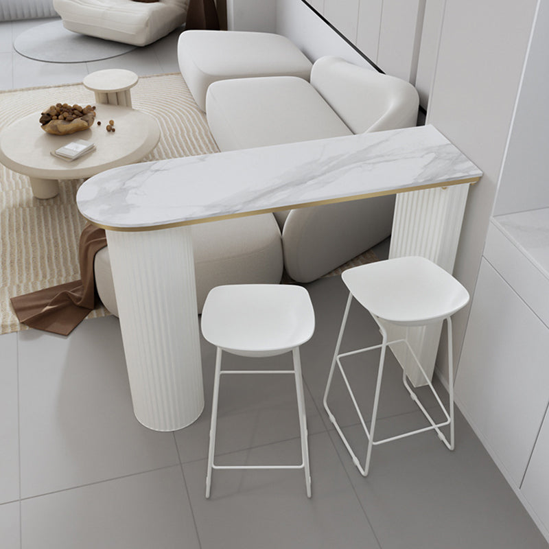 Faux Marble Bistro Bar Table Double Pedestal Bar Table for Living Room 55.1"L x 15.7"W x 41.3"H White Without Chairs Clearhalo 'Bar Furniture' 'Bar Tables' 'bar_tables' 'furn' 'furn_bar_tables' 'Furniture' 'Kitchen & Dining Furniture' 6748581