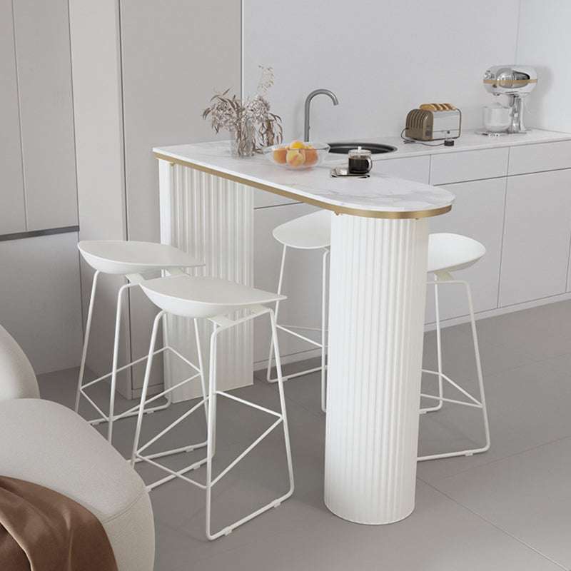 Faux Marble Bistro Bar Table Double Pedestal Bar Table for Living Room 63"L x 15.7"W x 41.3"H White Without Chairs Clearhalo 'Bar Furniture' 'Bar Tables' 'bar_tables' 'furn' 'furn_bar_tables' 'Furniture' 'Kitchen & Dining Furniture' 6748582