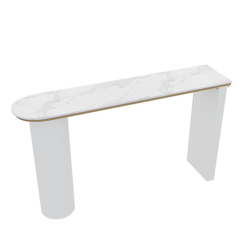 Faux Marble Bistro Bar Table Double Pedestal Bar Table for Living Room 70.9"L x 15.7"W x 41.3"H White Without Chairs Clearhalo 'Bar Furniture' 'Bar Tables' 'bar_tables' 'furn' 'furn_bar_tables' 'Furniture' 'Kitchen & Dining Furniture' 6748588