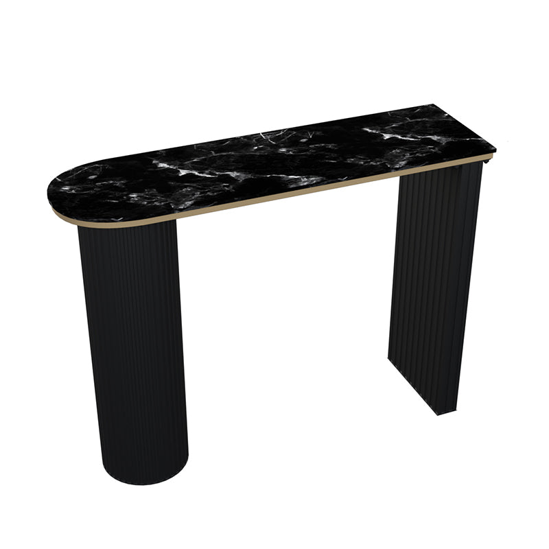 Faux Marble Bistro Bar Table Double Pedestal Bar Table for Living Room 55.1"L x 15.7"W x 41.3"H Black Without Chairs Clearhalo 'Bar Furniture' 'Bar Tables' 'bar_tables' 'furn' 'furn_bar_tables' 'Furniture' 'Kitchen & Dining Furniture' 6748590