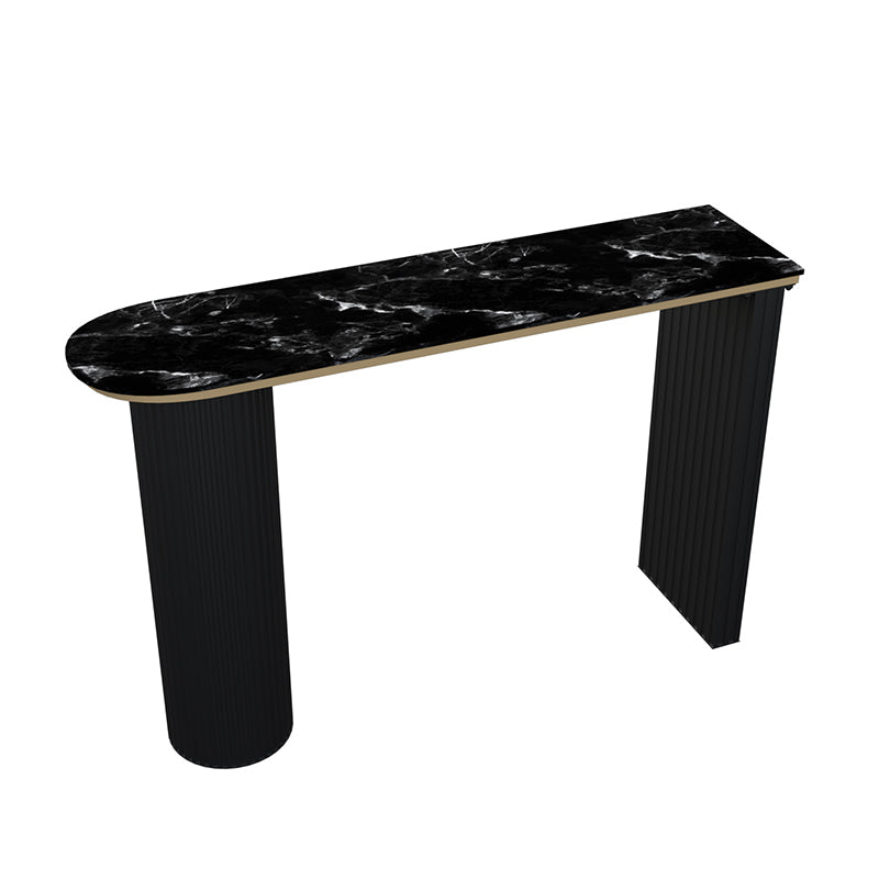 Faux Marble Bistro Bar Table Double Pedestal Bar Table for Living Room 63"L x 15.7"W x 41.3"H Black Without Chairs Clearhalo 'Bar Furniture' 'Bar Tables' 'bar_tables' 'furn' 'furn_bar_tables' 'Furniture' 'Kitchen & Dining Furniture' 6748591