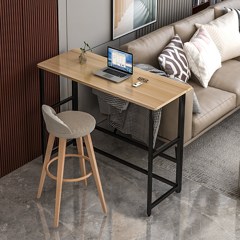 Modern Folding Bistro Bar Table Rectangle Metal Base Bar Table 31"L x 16"W x 43"H Natural Wood Black Without Chairs Clearhalo 'Bar Furniture' 'Bar Tables' 'bar_tables' 'furn' 'furn_bar_tables' 'Furniture' 'Kitchen & Dining Furniture' 6748613