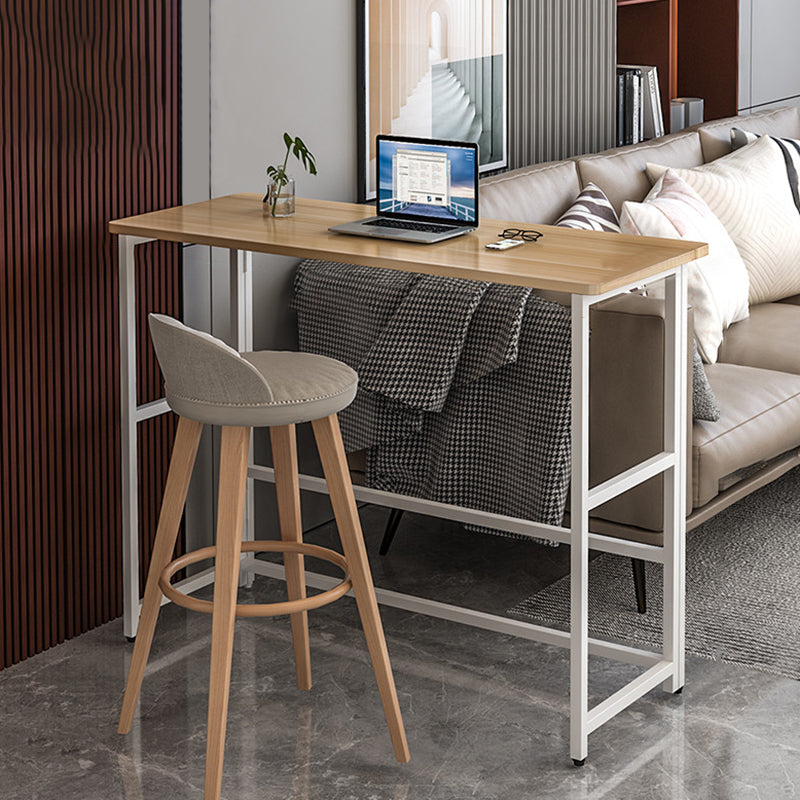 Modern Folding Bistro Bar Table Rectangle Metal Base Bar Table 39.4"L x 19.7"W x 42.5"H Natural Wood White Without Chairs Clearhalo 'Bar Furniture' 'Bar Tables' 'bar_tables' 'furn' 'furn_bar_tables' 'Furniture' 'Kitchen & Dining Furniture' 6748622