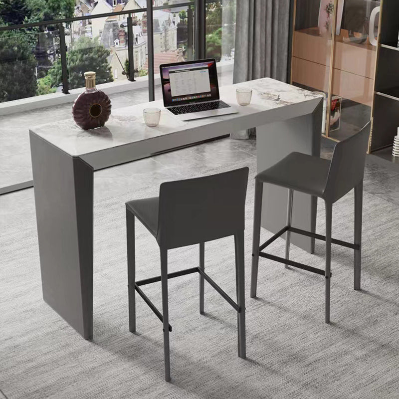 Sintered Stone Bistro Bar Table Modern Double Pedestal Bar Table for Home 63"L x 19.7"W x 39.4"H Without Chairs Clearhalo 'Bar Furniture' 'Bar Tables' 'bar_tables' 'furn' 'furn_bar_tables' 'Furniture' 'Kitchen & Dining Furniture' 6748629