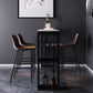 Mesa de bar de piedra sinterizada industrial, mesa de bar con base metálica rectangular, con almacenamiento