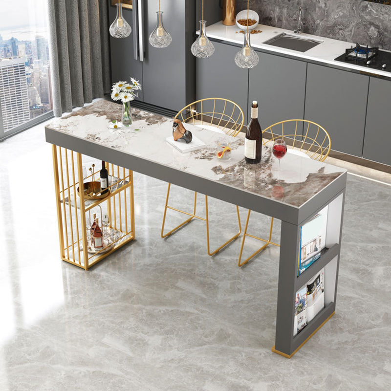 Modern Rectangle Bistro Bar Table Sintered Stone Storage Bar Table 70.9"L x 23.6"W x 41.3"H Pandora Gold Without Chairs Clearhalo 'Bar Furniture' 'Bar Tables' 'bar_tables' 'furn' 'furn_bar_tables' 'Furniture' 'Kitchen & Dining Furniture' 6748686