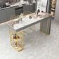 Modern Rectangle Bistro Bar Table Sintered Stone Storage Bar Table 78.7"L x 23.6"W x 41.3"H Pandora Gold Without Chairs Clearhalo 'Bar Furniture' 'Bar Tables' 'bar_tables' 'furn' 'furn_bar_tables' 'Furniture' 'Kitchen & Dining Furniture' 6748688