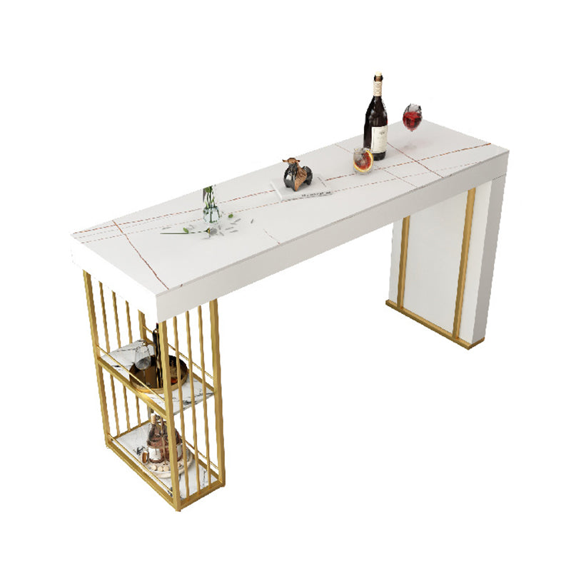 Modern Rectangle Bistro Bar Table Sintered Stone Storage Bar Table White Gold Without Chairs Clearhalo 'Bar Furniture' 'Bar Tables' 'bar_tables' 'furn' 'furn_bar_tables' 'Furniture' 'Kitchen & Dining Furniture' 6748691