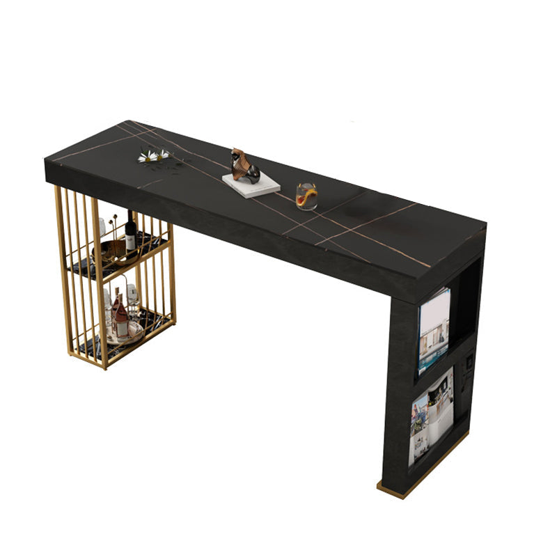 Modern Rectangle Bistro Bar Table Sintered Stone Storage Bar Table Black Gold Without Chairs Clearhalo 'Bar Furniture' 'Bar Tables' 'bar_tables' 'furn' 'furn_bar_tables' 'Furniture' 'Kitchen & Dining Furniture' 6748692