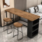 Bistro-Bartisch im industriellen Stil, rechteckiger Massivholz-Bartisch mit Stauraum