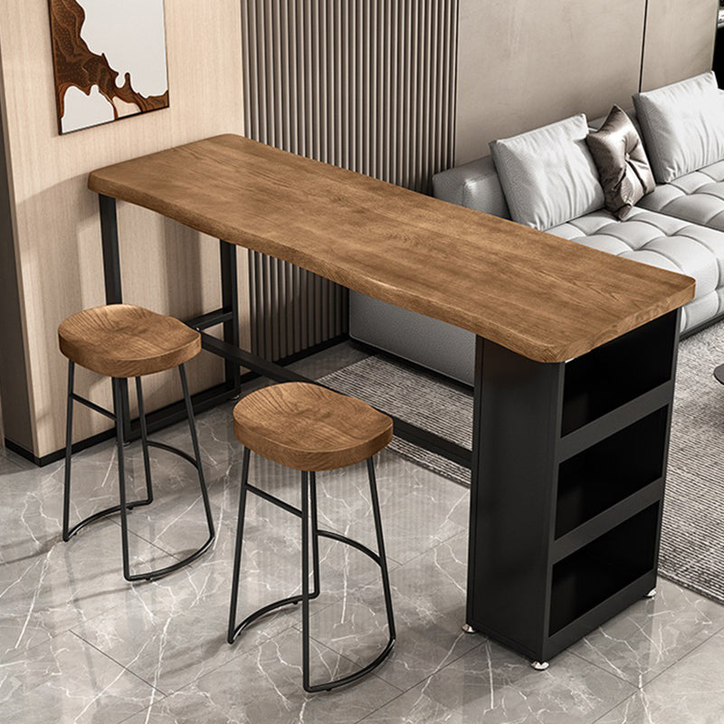 Bistro-Bartisch im industriellen Stil, rechteckiger Massivholz-Bartisch mit Stauraum