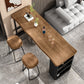Bistro-Bartisch im industriellen Stil, rechteckiger Massivholz-Bartisch mit Stauraum