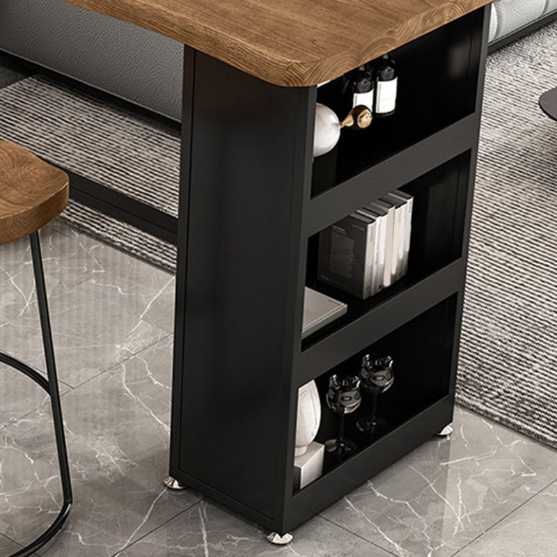 Bistro-Bartisch im industriellen Stil, rechteckiger Massivholz-Bartisch mit Stauraum