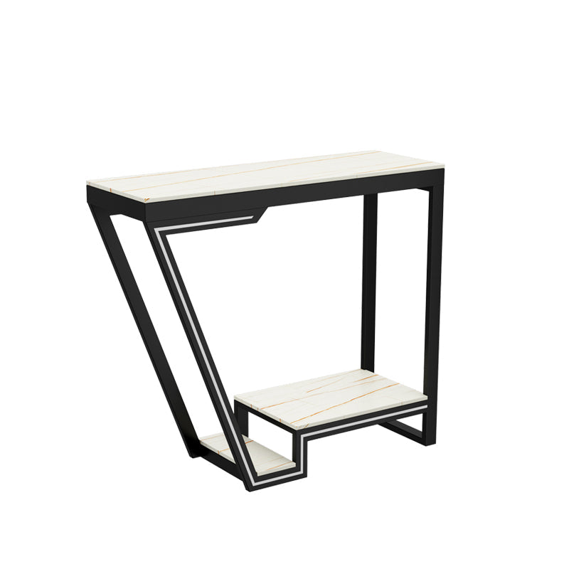 Glam Bistro Bar Table Rectangle Sintered Stone Bar Table for Living Room 47.2"L x 15.7"W x 41.3"H White-Black Without Chairs Clearhalo 'Bar Furniture' 'Bar Tables' 'bar_tables' 'furn' 'furn_bar_tables' 'Furniture' 'Kitchen & Dining Furniture' 6748778