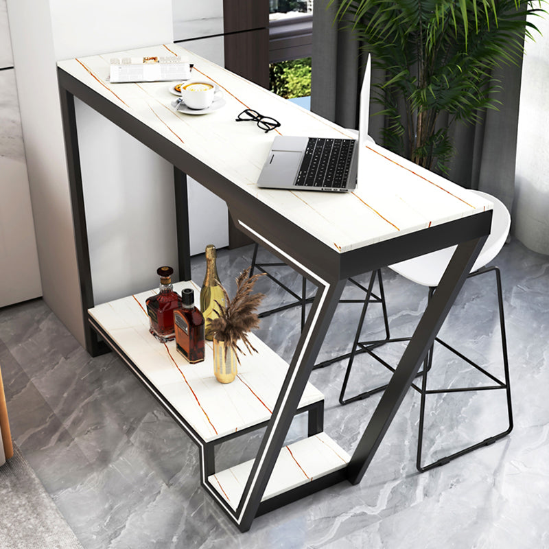 Glam Bistro Bar Table Rectangle Sintered Stone Bar Table for Living Room 63"L x 15.7"W x 41.3"H White-Black Without Chairs Clearhalo 'Bar Furniture' 'Bar Tables' 'bar_tables' 'furn' 'furn_bar_tables' 'Furniture' 'Kitchen & Dining Furniture' 6748780